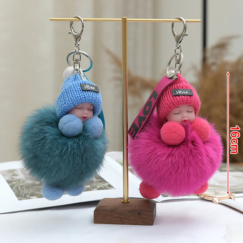 Sleeping Baby Pompom Keychain Fluffy Plush Bag Charm Sleeping Baby Pompom Keychain Fluffy Plush Bag Charm