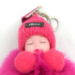 Sleeping Baby Pompom Keychain Fluffy Plush Bag Charm