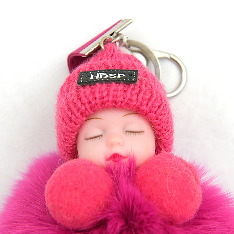 Sleeping Baby Pompom Keychain Fluffy Plush Bag Charm Sleeping Baby Pompom Keychain Fluffy Plush Bag Charm