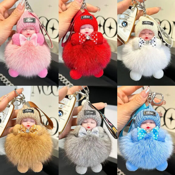 Fluffy Sleepy Doll Plush Toy Keychain Bag Charm for Women