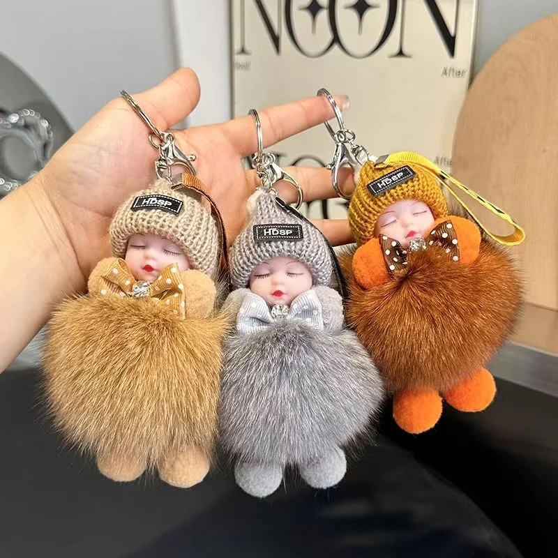 Fluffy Sleepy Doll Plush Toy Keychain Bag Charm for Women Fluffy Sleepy Doll Plush Toy Keychain Bag Charm for Women