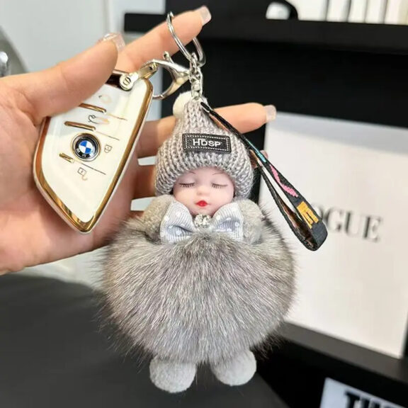 Fluffy Sleepy Doll Plush Toy Keychain Bag Charm for Women