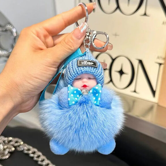 Fluffy Sleepy Doll Plush Toy Keychain Bag Charm for Women