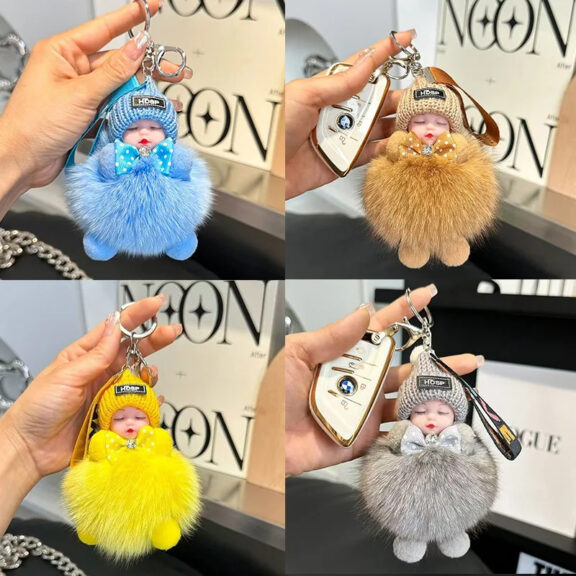 Fluffy Sleepy Doll Plush Toy Keychain Bag Charm for Women