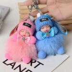 Fluffy Sleepy Doll Plush Toy Keychain Bag Charm for Women