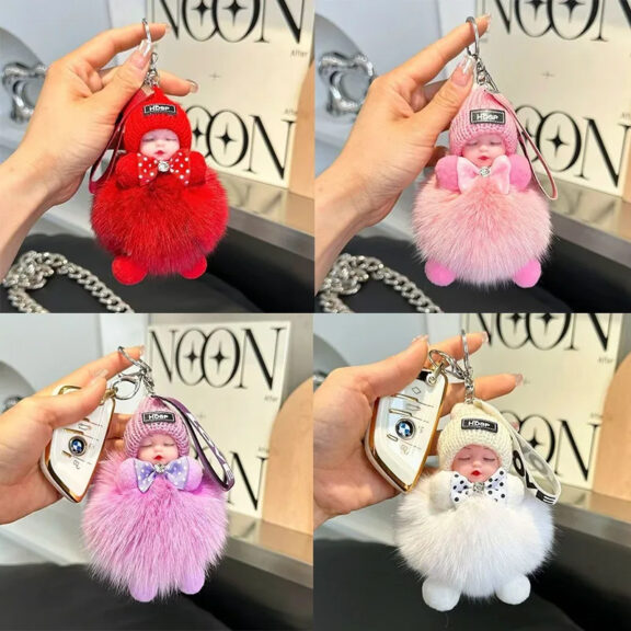 Fluffy Sleepy Doll Plush Toy Keychain Bag Charm for Women