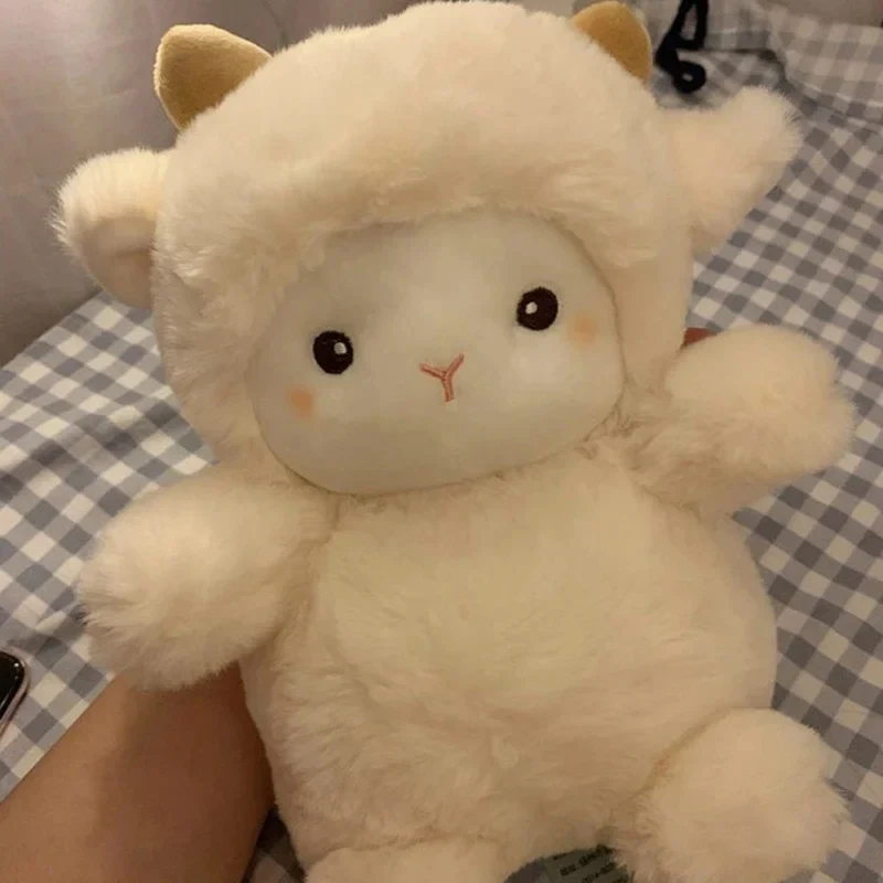 kawaii sheep plush doll close up face detail