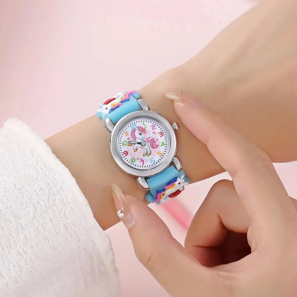 Unicorn-Kids-Watch-Light-Blue-Wrist-05 Unicorn Kids Watch Light Blue Wrist 05